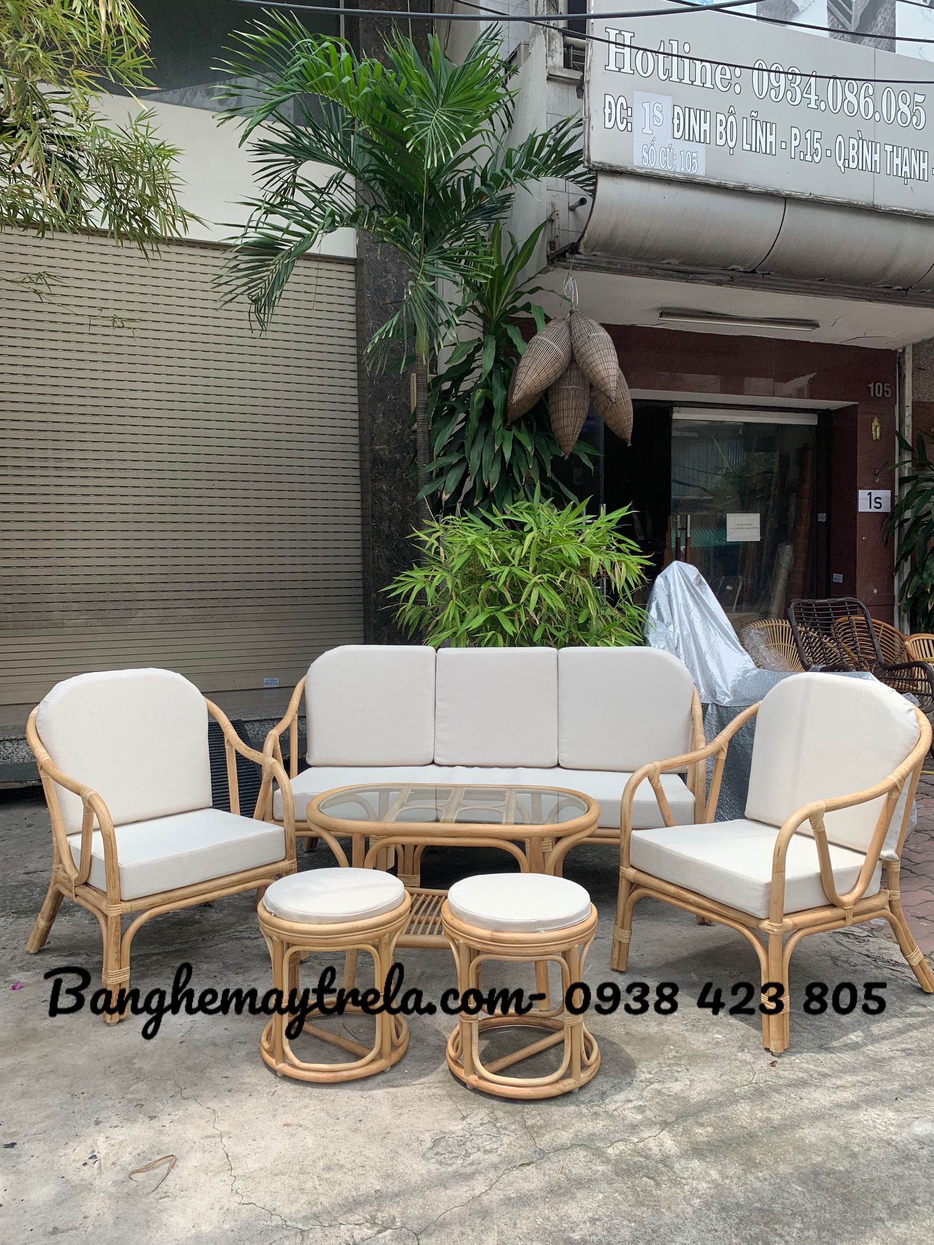 Sofa mây tự nhiên lưng V